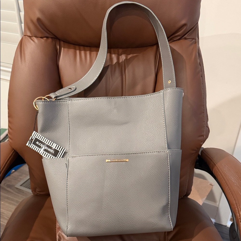 Alexis Bendel Gray Leather Tote Bag